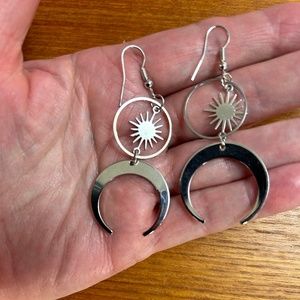 New Pretty Silver Sun & Moon Pierced Earrings